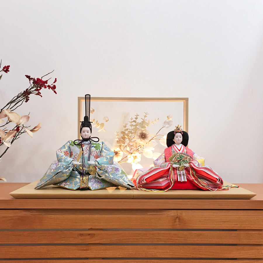 水色とピンクのお着物が可愛い雛人形【Flower Girl Bellこい雛