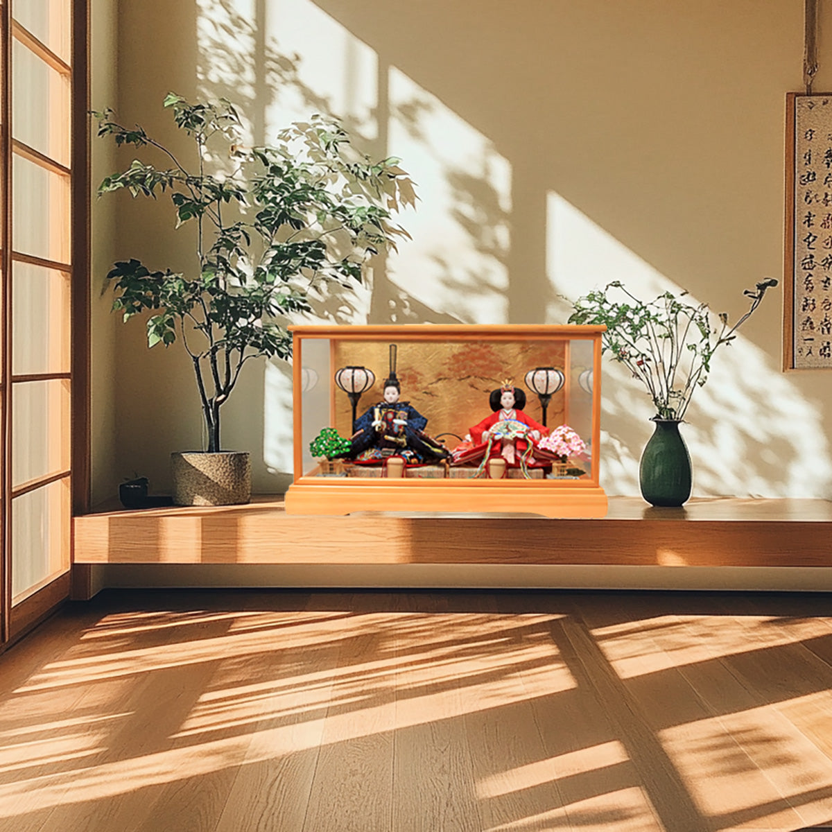 雛人形江戸立雛俊峰作 ガラスケース付き