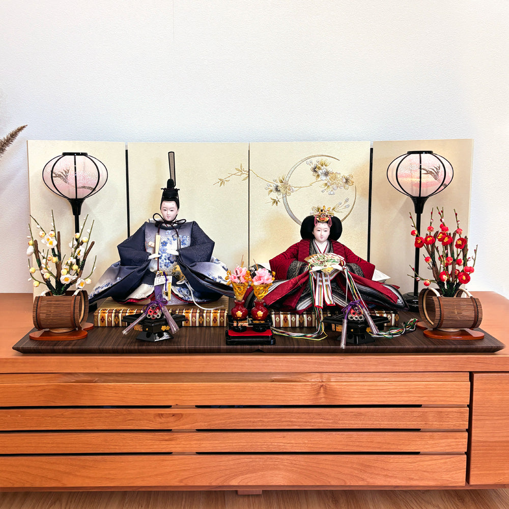 雛人形⭐︎夢⭐︎桂由美デザイン♩ Hina dolls: Elegant navy blue gradation dye embroidery style