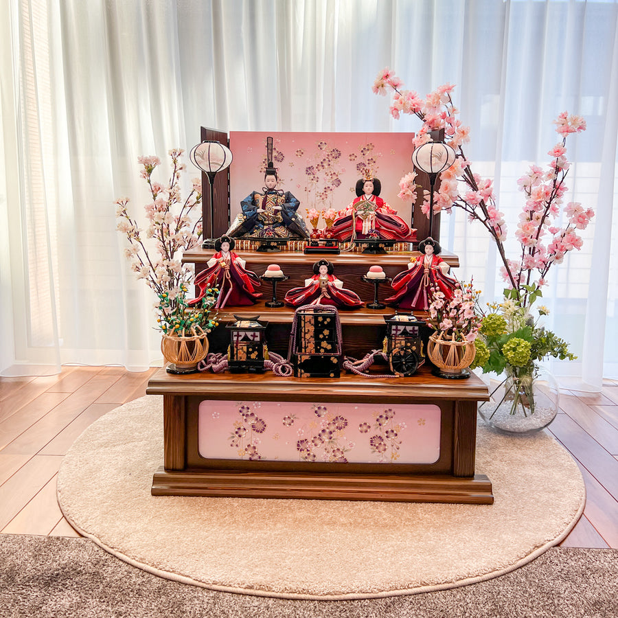 Miyuka Hina Doll | 75cm | Precious three-tiered display made from natural materials | Rare five-person display | Hina dolls | Modern, stylish faces | Hina dolls | Hina dolls | Hina dolls